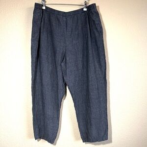 Eileen Fisher 100% Organic Linen Women  Charcoal Straight Leg Capris Pants Sz 1X